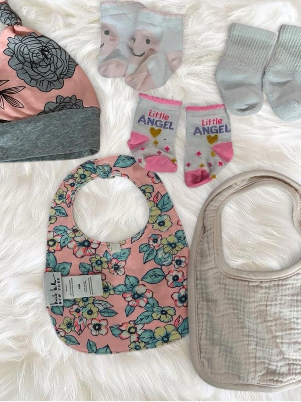 Baby Floral Bib and Socks Set - Pink Floral Designs and Darling Accents